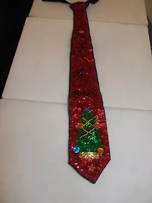 Sequin Christmas Tree Neck Tie Red Entertainer Necktie Jazz Music Unisex New! • $15.95