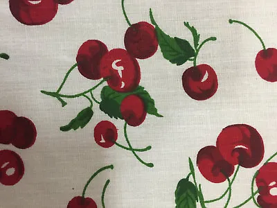 Cherry On White Print Poly Cotton Fabric 58  Wide By The Yard  • $10.88