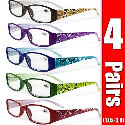 4 Pairs Mens Womens Unisex Spring Hinge Rectangular Reading Reader Glasses 1-3 • $12.99