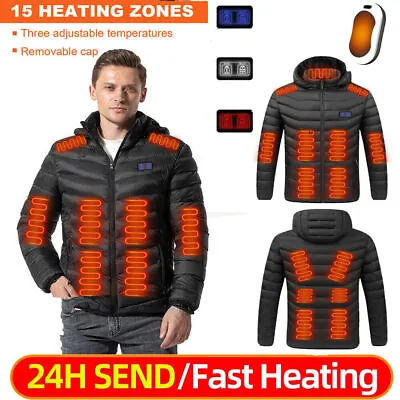 Mens Electric Heated Hoodie Coat USB Warm Up Jacket Winter Body Warmer Windproof • $23.98