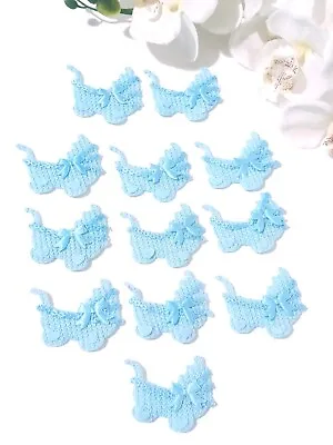 12 Baby Shower Boy Crochet Party Favors Mini Carriage Blue Knit Nino Recuerdos  • $9.99