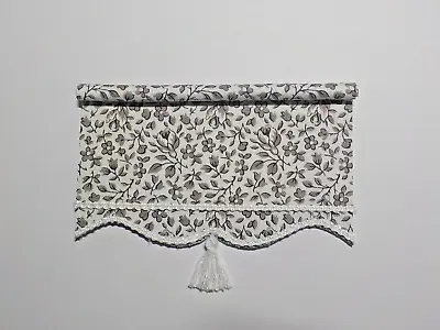 Dollhouse Miniature Handmade Gray Floral Window Curtains Drapes Shade Valance • $6.99