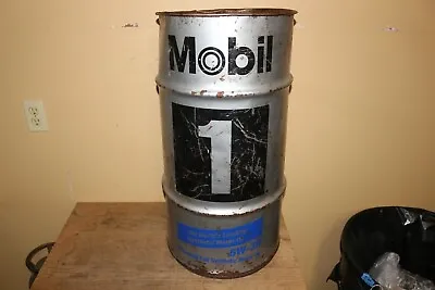 Large Vintage Mobil 1 Motor Oil 28  Barrel Garbage Trash Waste Can Sign • $95