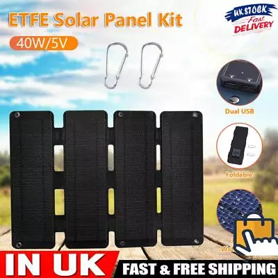 5V 40W Foldable Solar Panel Ultra-thin Waterproof Emergency Power Bank (Black) • £28.39
