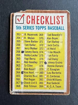 1962 Topps Checklist #367 Poor Torn Marked - $1.25 Each For 5 60's Commons • $1.50