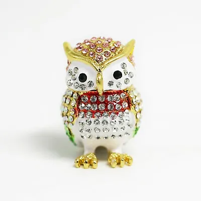 $11.99 • Buy Bejeweled Enameled Bird Trinket Box/Figurine With Rhinestones-Tiny Cute Owl