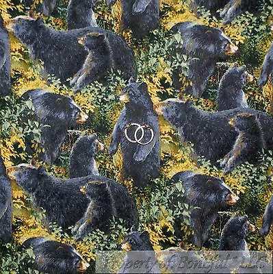 BonEful Fabric FQ Cotton Quilt Black Bear Grizzly Tree Log Cabin Lodge Nature US • £5.74