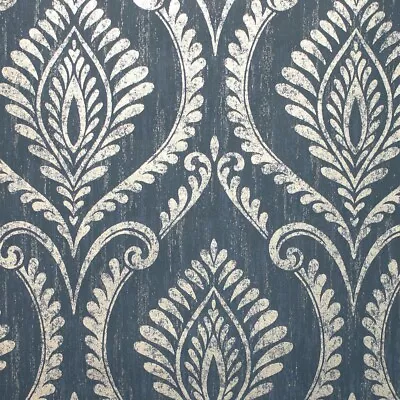 Crown Estelle Damask Navy Wallpaper M1758 - Vinyl Textured Glitter • £15.49