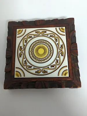 Vintage Hand Carved Wood Framed Dal-Tile Mexico Tile Footed Trivet Hot Plate 6x6 • $15