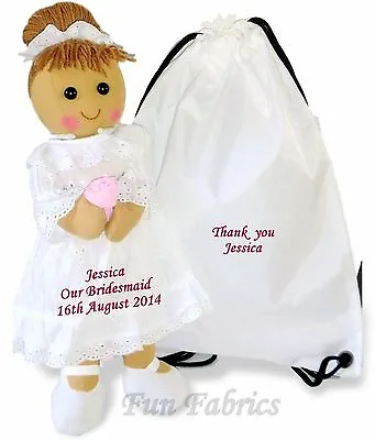 £24 • Buy Personalised Rag Doll Bridesmaid Flower Girl Bride Wedding Bride Favour + Bag