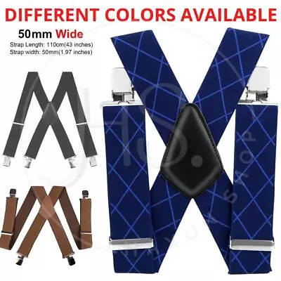 Mens Braces For Trousers Elastic Suspenders X Shape Heavy Duty 50mm Wide . • £7.69