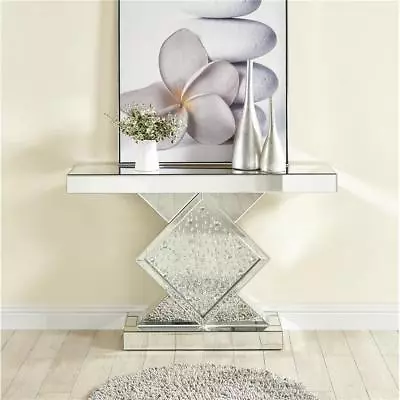 Mirrored Console Table Embedded Crystals Art Deco Living Room Furniture 47  • $1252.05