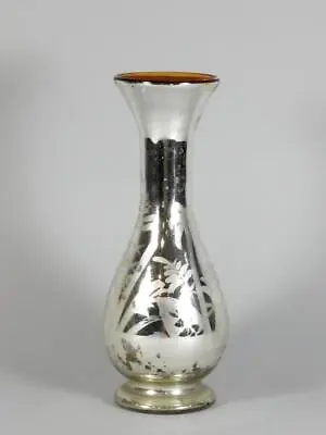 Antique Mercury Glass 8 3/4  Vase With Leaf & Fern Design • $49.99