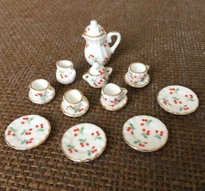 15 Dollhouse Miniature Porcelain Kitchen Dinnerware Coffee Tea Pot Cup Set 1:12  • $4.48