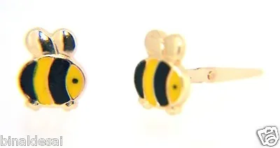 9ct Gold Andralok Small Enamel Bumble Bee Studs Earrings Girls Kids X'mas GIFT  • £17.50