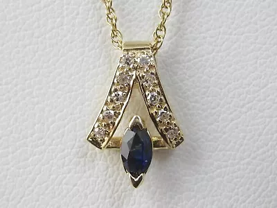 Sapphire Diamond Necklace 14K Yellow Gold Blue Marquise 16  Genuine Estate Fine • $395