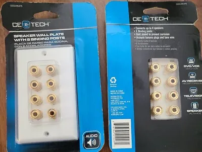 $6.95 • Buy 8 Post Speaker Wall Plate Home Theater CE Tech 4 Speakers, 8 Posts Gold-Plated