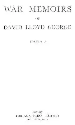 War Memories Of David Lloyd George Volume I Anon Good Condition ISBN • £3.61