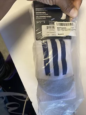 Adidas Socks Mens Large White Crew 3 Pack Stripe Cushion Moisture Wicking 6-12  • $16