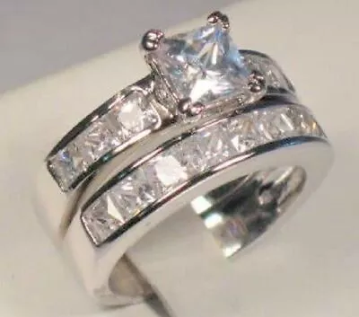 CLEARANCE! Princess 4 Ct Simulated Diamomd Engagement Ring Set Stainless Steel • $46.50