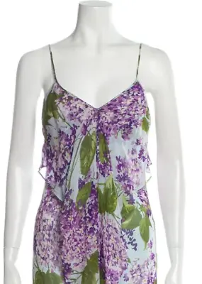 Moschino Floral Silk Purple Blue Lined Slip Dress Chiffon USA 8 IT42 Italian • $349