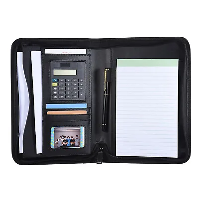 A5 PU Zippered Portable Business Portfolio Document Organizer &Calculator M7S3 • £14.91