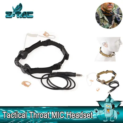 Z Tactical Military Headset ZBowman Throat Mic Dual Headphone Paintball Sniper • $22.88