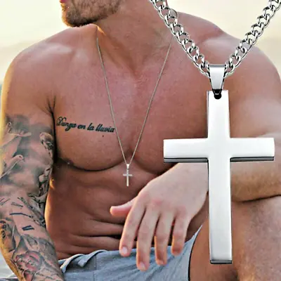 Big CROSS CRUCIFIX CHRISTIAN FAITH Pendant 925 Sterling Silver 22  Necklace Men  • $13.99