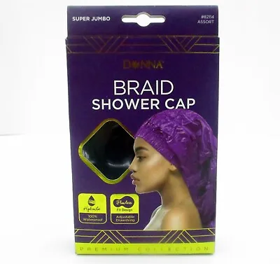 Donna Braid Shower Cap Black Waterproof Adustable Drawstring Premium Collection • $11.79