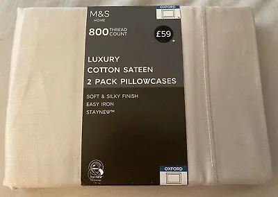 Marks And Spencer 800 Thread Countluxury Cotton Sateen 2 Pack Oxford Pillowcases • £35