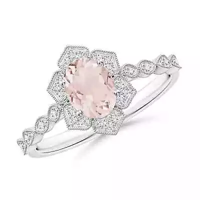 ANGARA Oval Morganite Trillium Floral Shank Ring For Women In 14K Solid Gold • $656.10