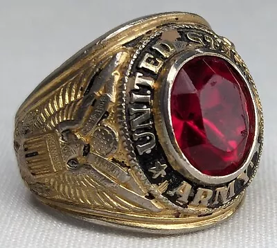 Vintage Siam Red Stone US Army Military Ring Men's 14k Gold Plated Simulated • $19.99