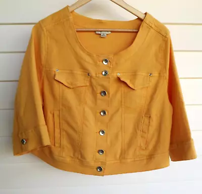 Autograph Jacket 14 Womens Yellow Gold Cropped Stretch Denim Button Up • $15.99