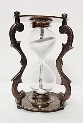  5 Minute Sand Timer Hourglass White Sand Watch Black Antique Sand Clock Brass  • $42.21