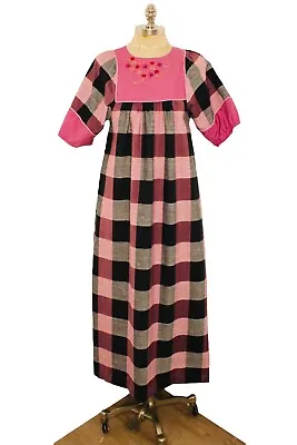 Vintage 70s Carol Bennett Liberty House Pink Plaid Prairie Muumuu Dress Medium • £37.64
