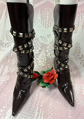Michael Kors-Women-Dark Brown Leather-heel Boots. Sz-7M. Italy. • $39.99
