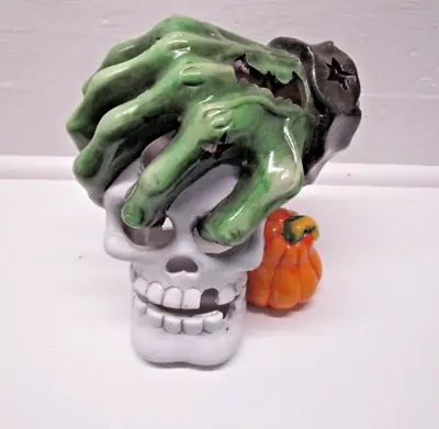 Skull Ceramic Skeleton Monster Hand Pumpkin Candle Holder Halloween 8 X8 X8  • $15.90