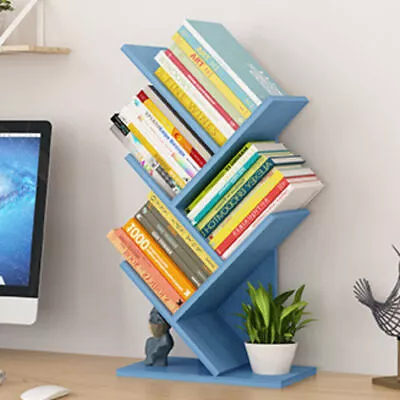 5-Tier Tree Bookshelf Bookcase Desk Book Rack Shelf Display Free Standing Wooden • £17.99