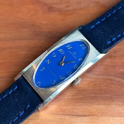 Vintage Baylor Blue Dial Rectangular Oval Dial 17 Jewels Wristwatch • $199
