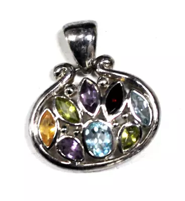 Sterling Silver Multi Gemstone Oval Jack O'lantern Pendant 33x30mm • $19.99