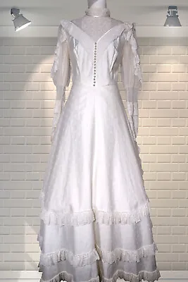 £140 • Buy Breathtaking Vintage 1980s Edwardian Style Prairie Wedding Dress Cottagecore XS
