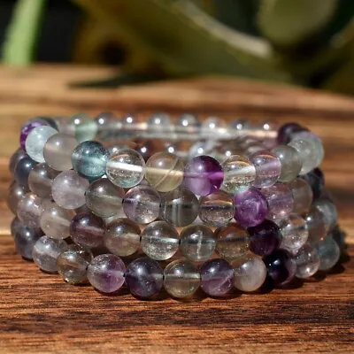 Wholesale Lot 6pcs Rainbow Purple Green Fluorite Beads Stretch Healing Bracelet • $23.90