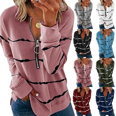 $12.06 • Buy Womens Winter Zipper V Neck Tops T-Shirt Long Sleeve Casual Loose Blouse Tee US