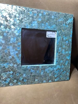 Capiz Shell Mosaic Blue And Silver Wall Mirror -  15.5  T X 15.5  W X 0.5  D • $38