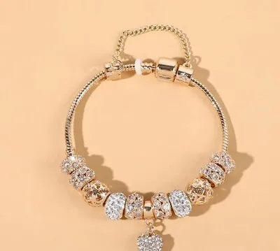 925 Sterling Silver Bracelet-Pandora Inspired Full Set Beaded Charms  • $129