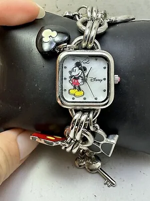 Women's Mickey Mouse Charm Bracelet Watch Silver Tone MK2049WM-H14 • $0.99