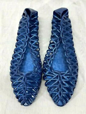 Vintage ROC Blue Jelly Sandals RETRO  Vintage 80s  Made In Taiwan Size 8 • $39.98