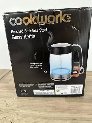 Cookworks Kitchen Electric Water Boil Illuminating Kettle Glass&Stainless Steel • £12.59