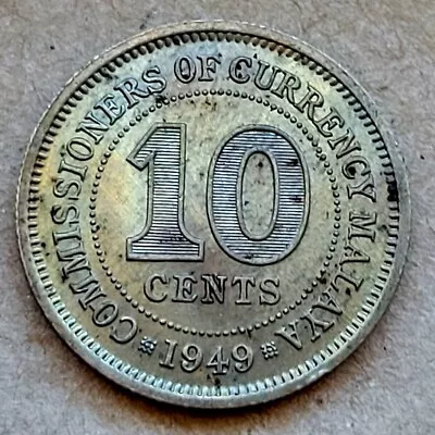 1949 Malaya 10 Cents Coin KING GEORGE      • $4.85