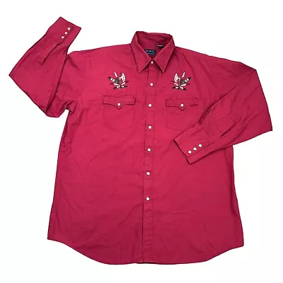 Vintage Blair Pearl Snap Shirt Western Embroidered Burgundy Red Mens Sz Large L • $19.99